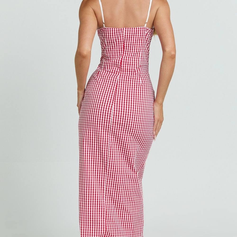 Showpo Red and White Gingham Midi Dress - Picture 3 of 4